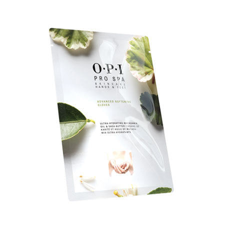 Opi Pro Spa Kit packaging featuring hydrating gloves with vitamin E and macadamia oil for dry hands.