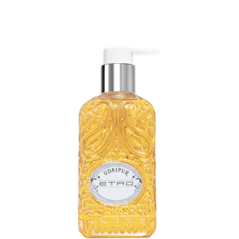 Udaipur Bagno Schiuma in ornate bottle, a delicate fragrance evoking Mediterranean summer, 250 ml.