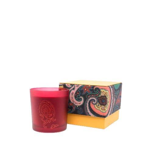 Demetra Candela in bordeaux glass with ETRO packaging, 580g scented candle, elegant home decor.