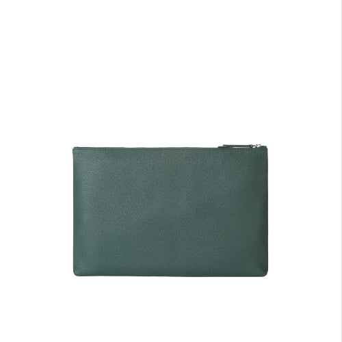 Borsa a mano portadocumenti Micron in pelle martellata verde, chiusura zip, dimensioni 37x25 cm, Made in Italy.