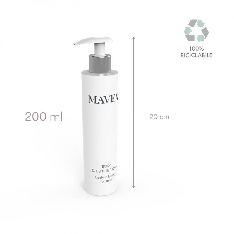 Body Sculpture Cream 200 ml by MAVEX, triple action anti-cellulite treatment in recyclable packaging.