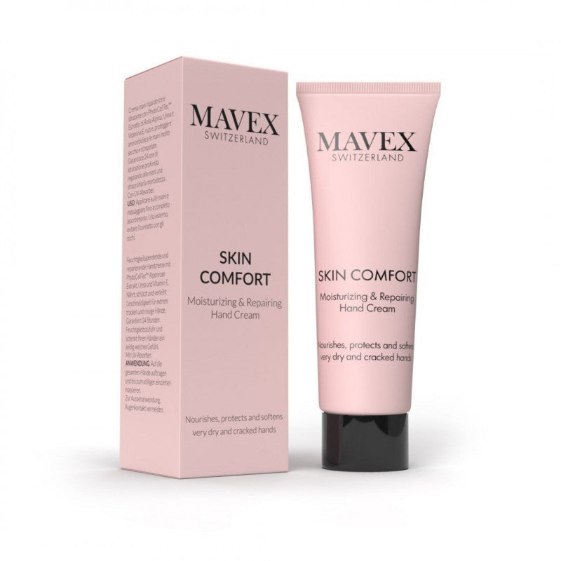 Moisturizing and repairing hand cream for sensitive, dry skin by Mavex, 75ml tube with elegant packaging.