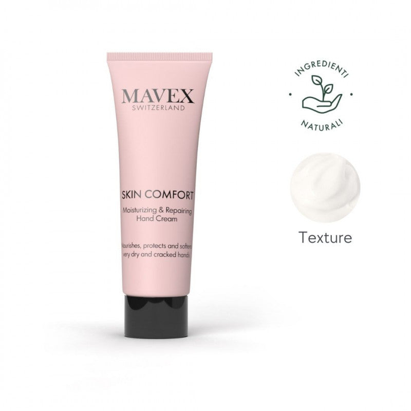 Mavex Skin Comfort hand cream for sensitive skin, hydrating and repairing, rich texture, protects up to 24 hours.