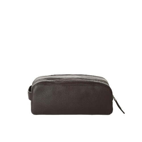 Beauty Case Micron in Pelle, 26cm x 11cm x 15cm, made in Italy, leather, two zip compartments, ECONYL® lining.