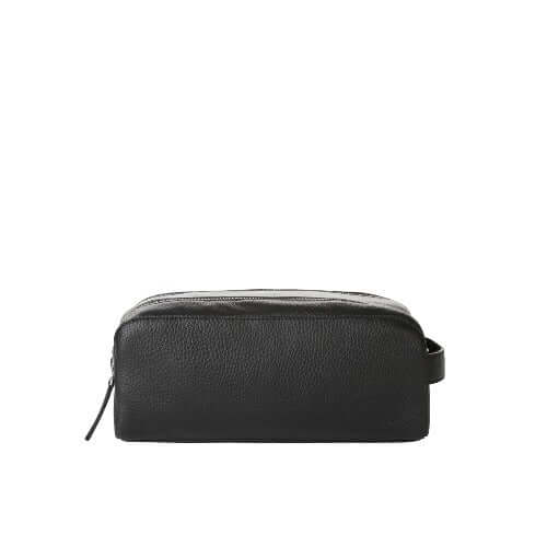 Beauty Case Micron in pelle nera, 26x11x15cm, due comparti, chiusure zip, made in Italy, eco-friendly nylon fodera.