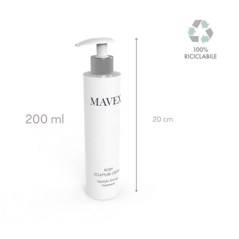 Body Sculpture Cream 200 ml by MAVEX, triple action anti-cellulite treatment in recyclable packaging.