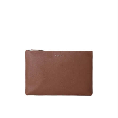 Borsa a Mano Portadocumenti Micron in Pelle, marrone, dimensioni 37x25 cm, con chiusura zip, pelle martellata, Made in Italy.