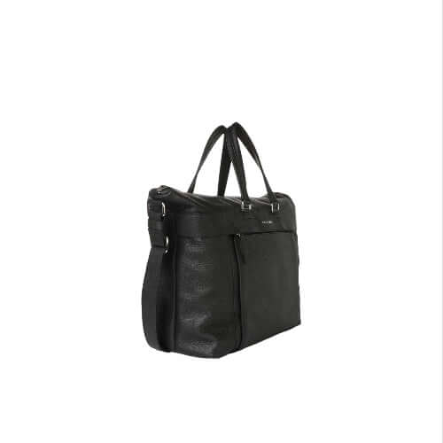 Borsa a mano e a tracolla Micron in pelle nera, con tasca esterna e tracolla regolabile, Made in Italy.
