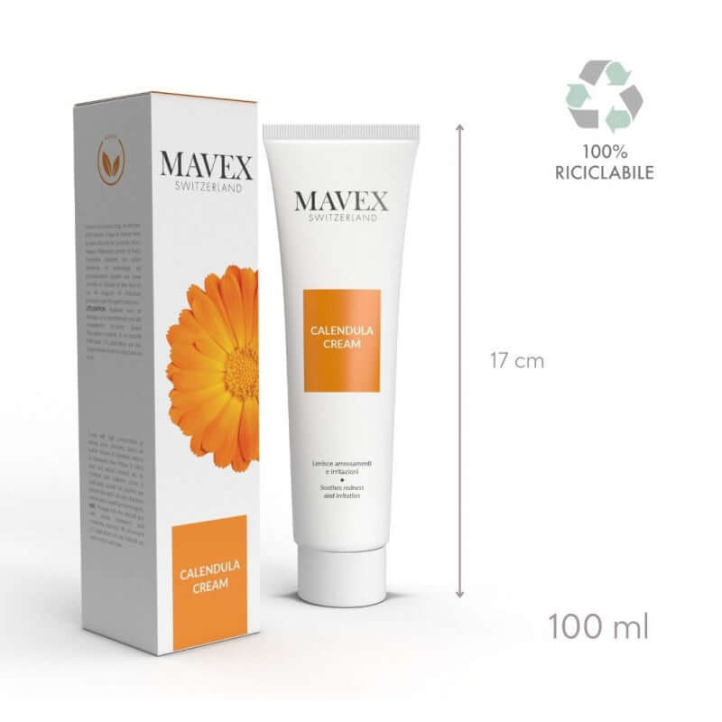 Mavex Calendula Cream tube and box, soothing remedy for skin irritations, 100 ml packaging.