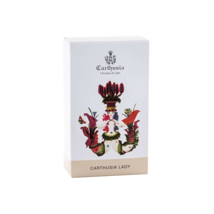 Carthusia Lady Eau De Parfum box featuring floral design, 100 ml feminine fragrance with noble flower essences.