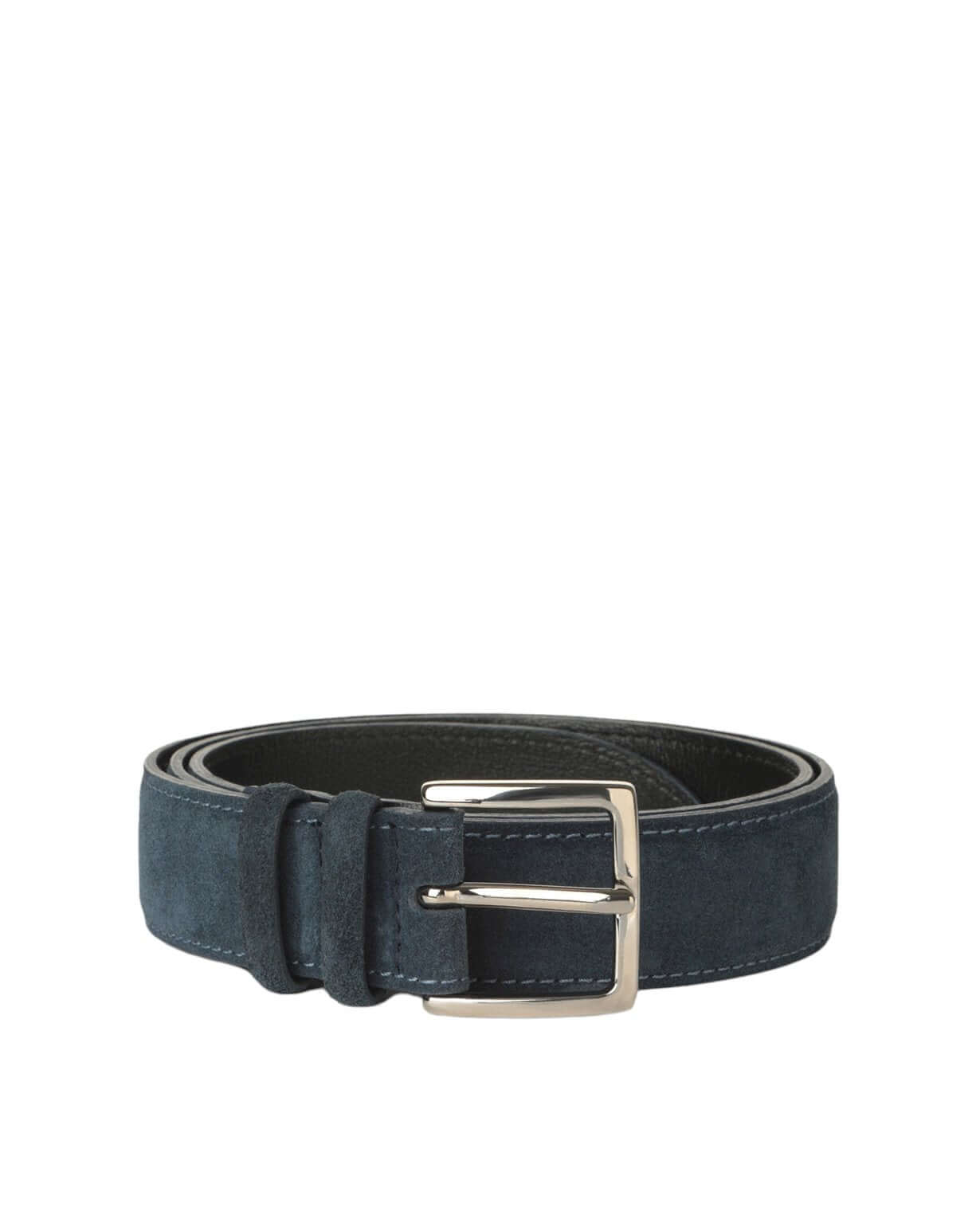 Cintura Amalfi Blu Notte, 3.5 cm suede belt with double pass and shiny nickel finish, made in Italy.