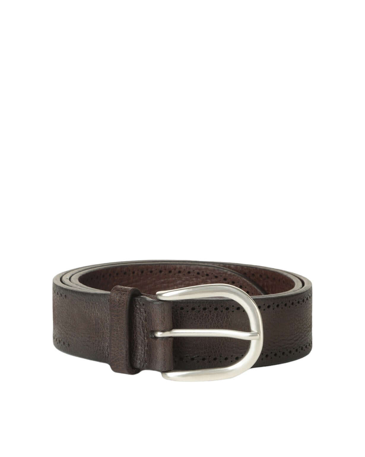 Cintura Chevrette in vera pelle morbida marrone con forature e fibbia argentata, Made in Italy, 3,5 cm.