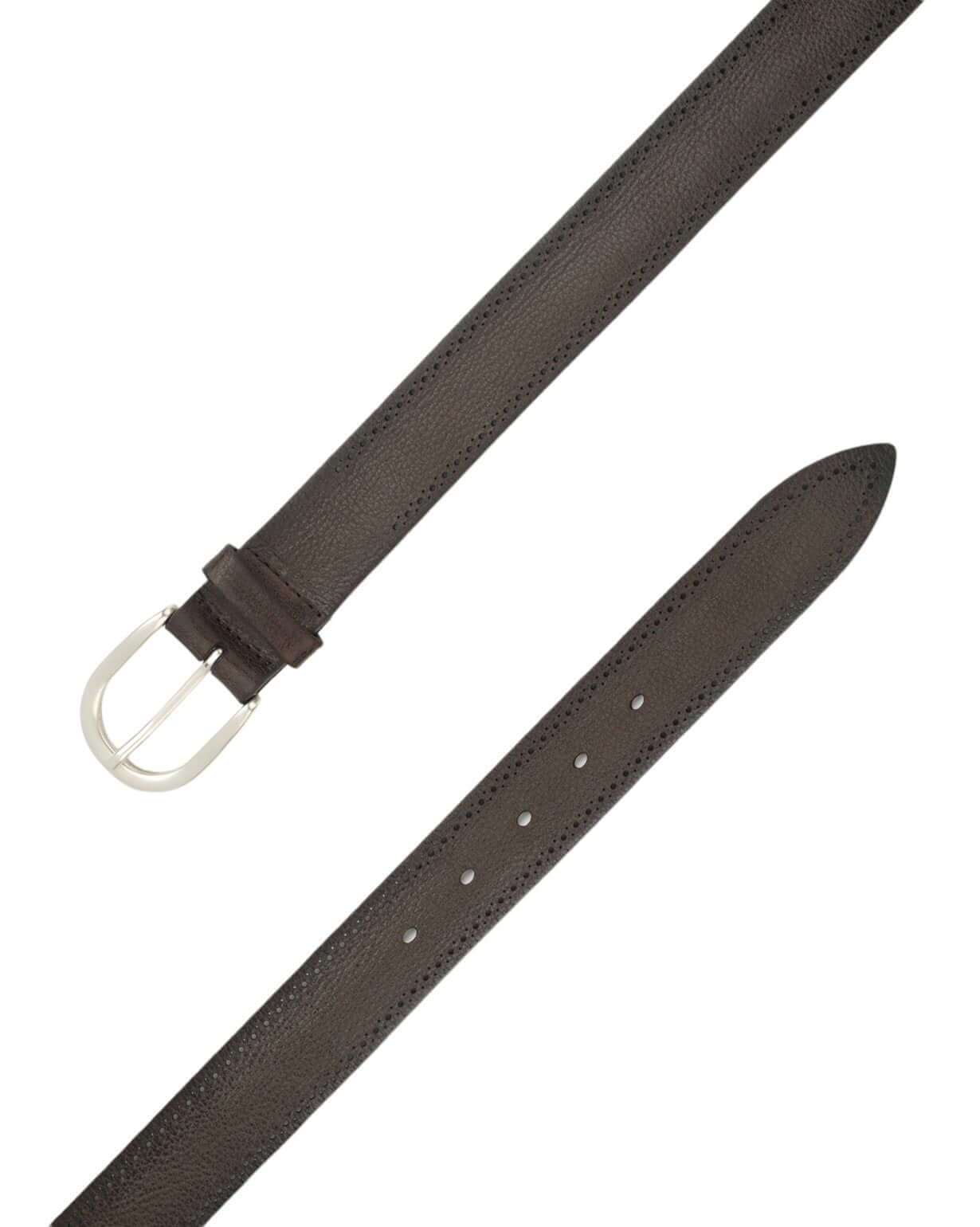 Cintura Chevrette in vera pelle morbida, 3,5 cm, colore scuro, Made in Italy, con sfumature e forature.