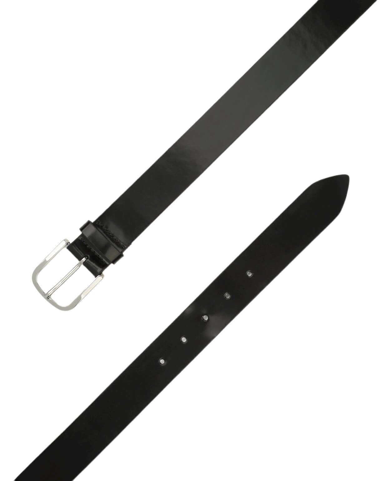 Cintura Classica in pelle lucida nero, fibbia nichel finitura lucida, h. 3,5 cm, made in Italy.