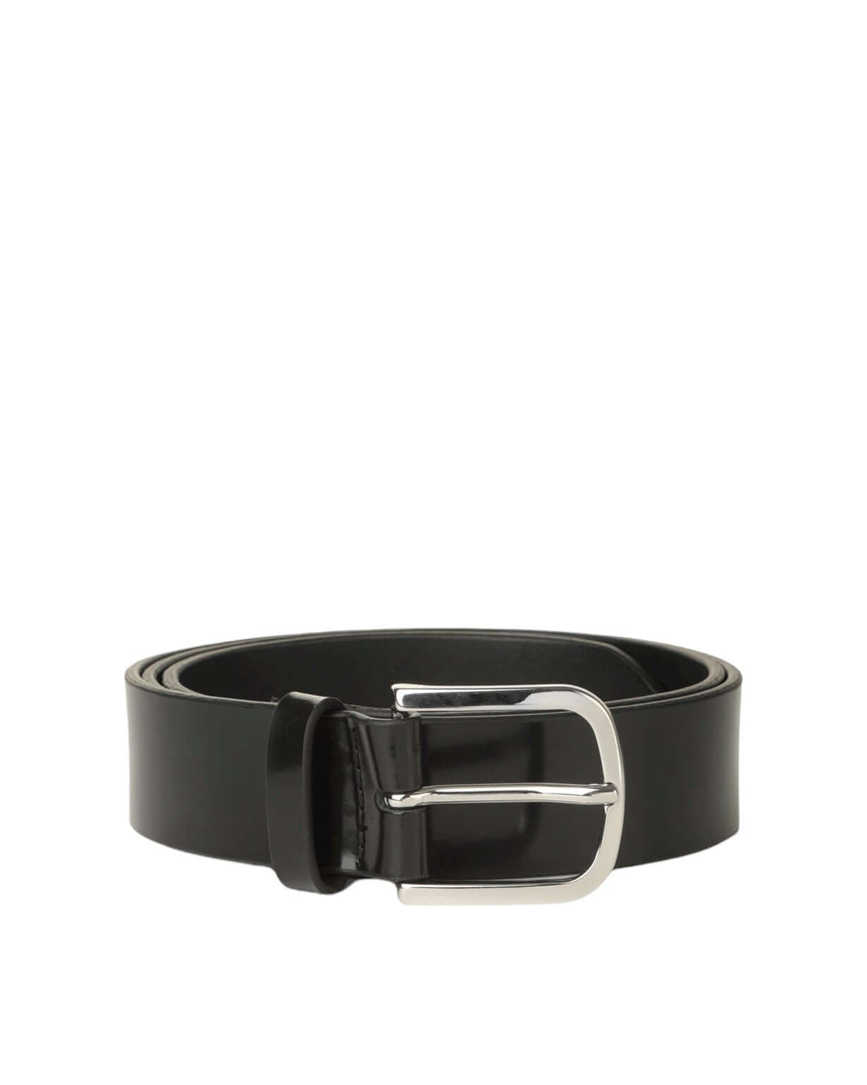 Cintura Classica Bright Nero in Pelle Lucida, h. 3,5 cm, fibbia nichel lucido, made in Italy