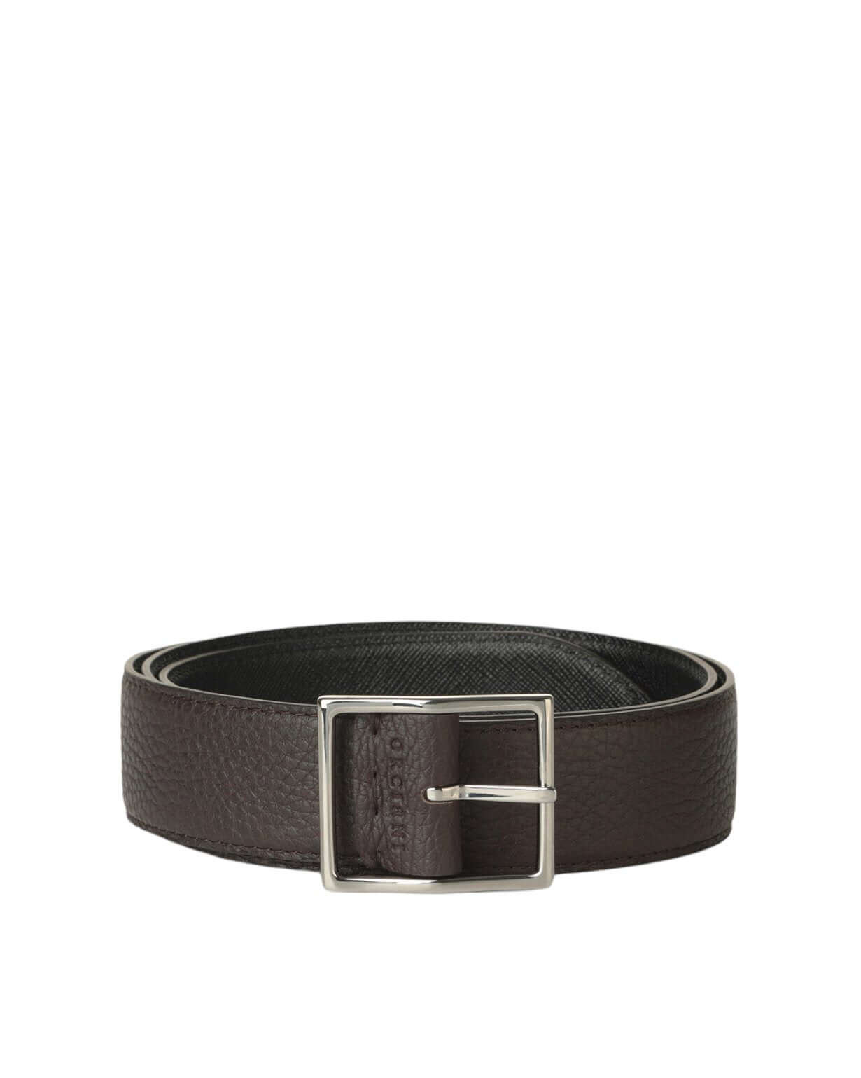 Cintura Double Biometrica bi-tono in pelle Ebano e Nero, fibbia nichel lucido, reversibile, made in Italy, h. 3,5 cm.