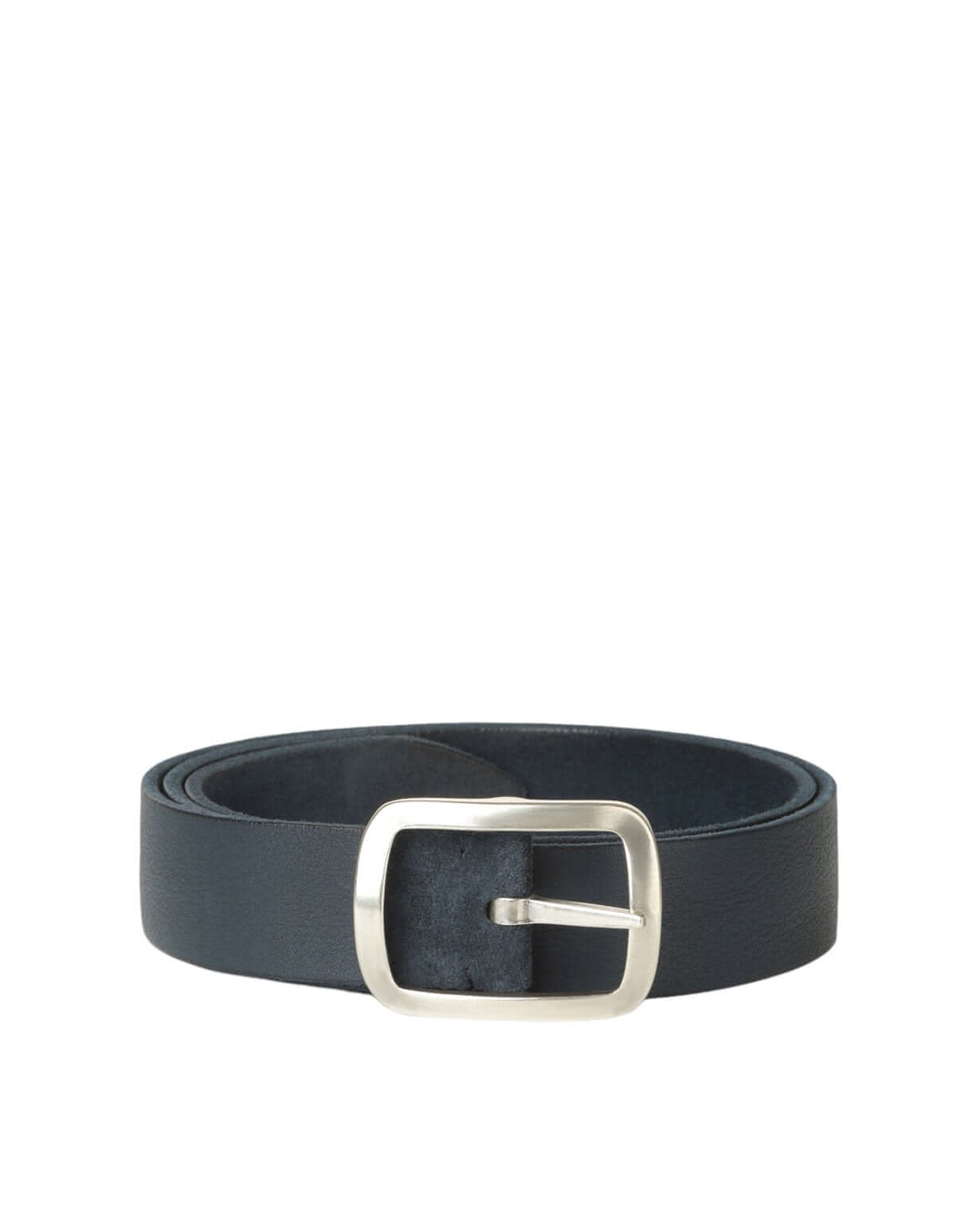 Cintura hunting doppio blu in pelle martellata, reversibile, fibbia nichel lucido, made in Italy, h. 3,5 cm.