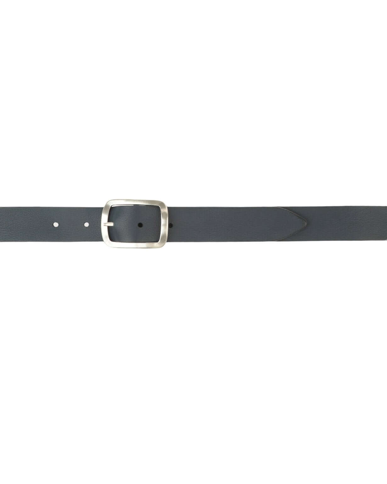 Cintura Hunting Double Blu: reversible blue leather belt with a hammered texture and shiny nickel buckle, made in Italy.
