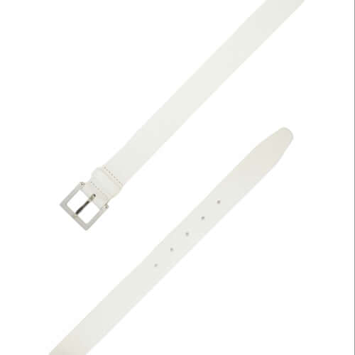 Cintura Micron Bianca in pelle martellata con fibbia argentata, altezza 3 cm, design Made in Italy.