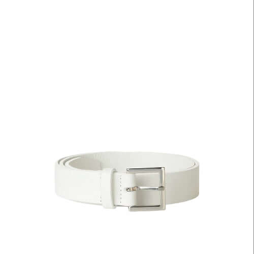 Cintura Micron Bianca in pelle martellata con fibbia argento, alta 3 cm, Made in Italy.