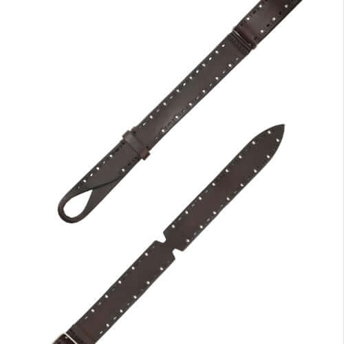 Cintura Nobuckle Bull in cuoio con micro-borchie, taglia unica regolabile, made in Italy.