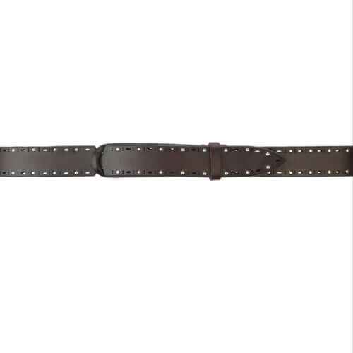 Cintura Nobuckle in cuoio marrone con micro-borchie, altezza 3 cm, taglia unica regolabile, made in Italy.