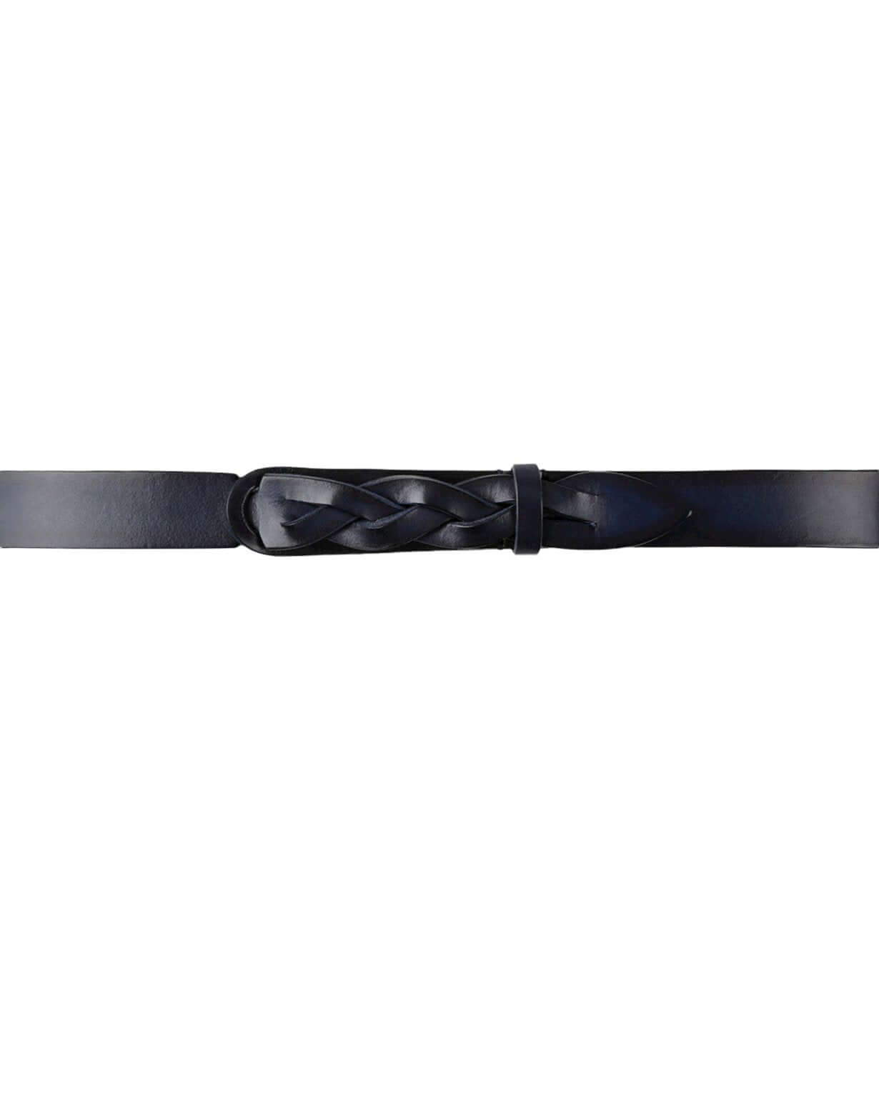 Cintura nobuckle dive in leather, 3 cm wide, adjustable from size 42 to 58, featuring a woven tip and nickel finish.