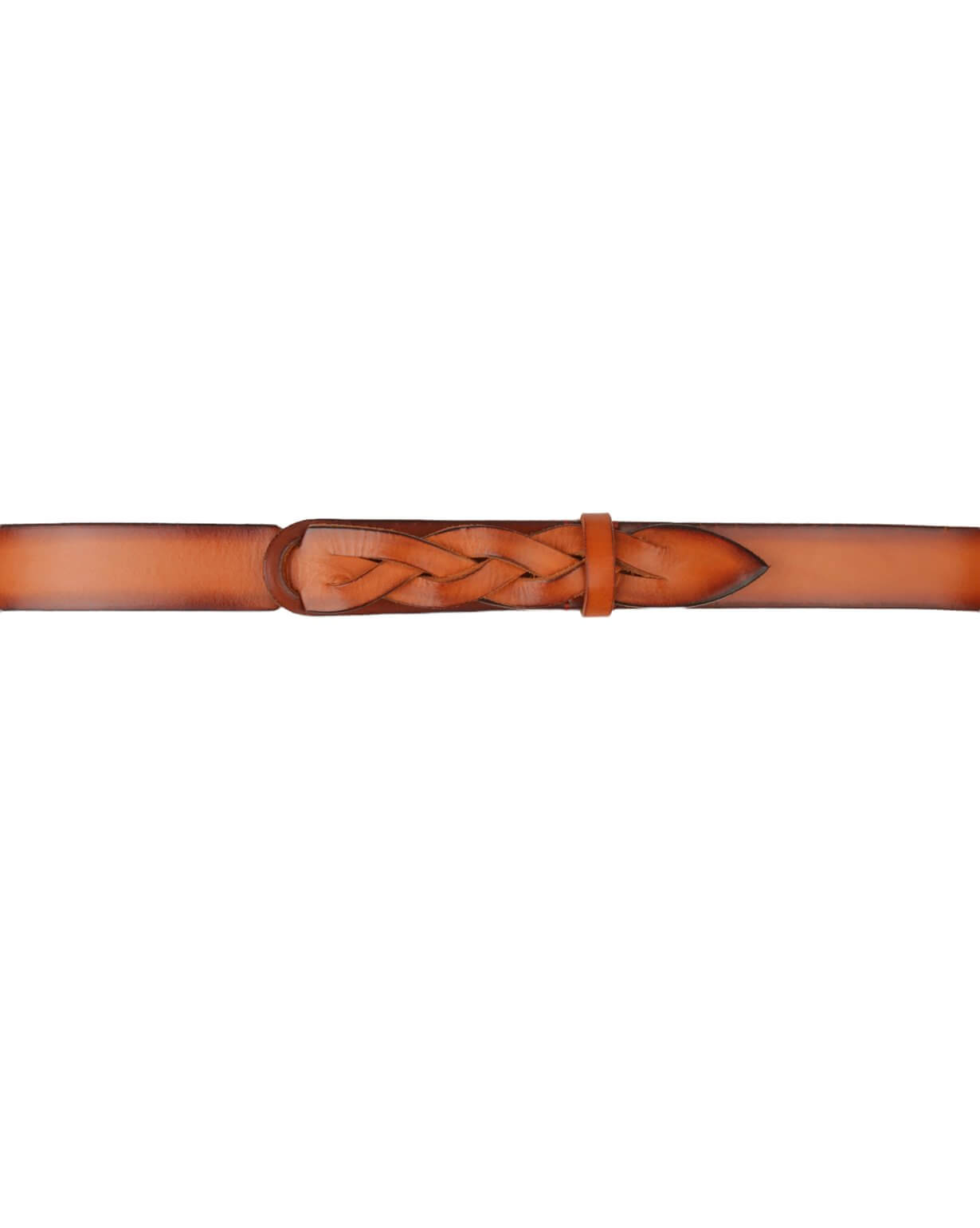 Cintura Nobuckle Dive: 3cm leather belt with woven tip, adjustable from size 42 to 58, glossy nickel finish, made in Italy.