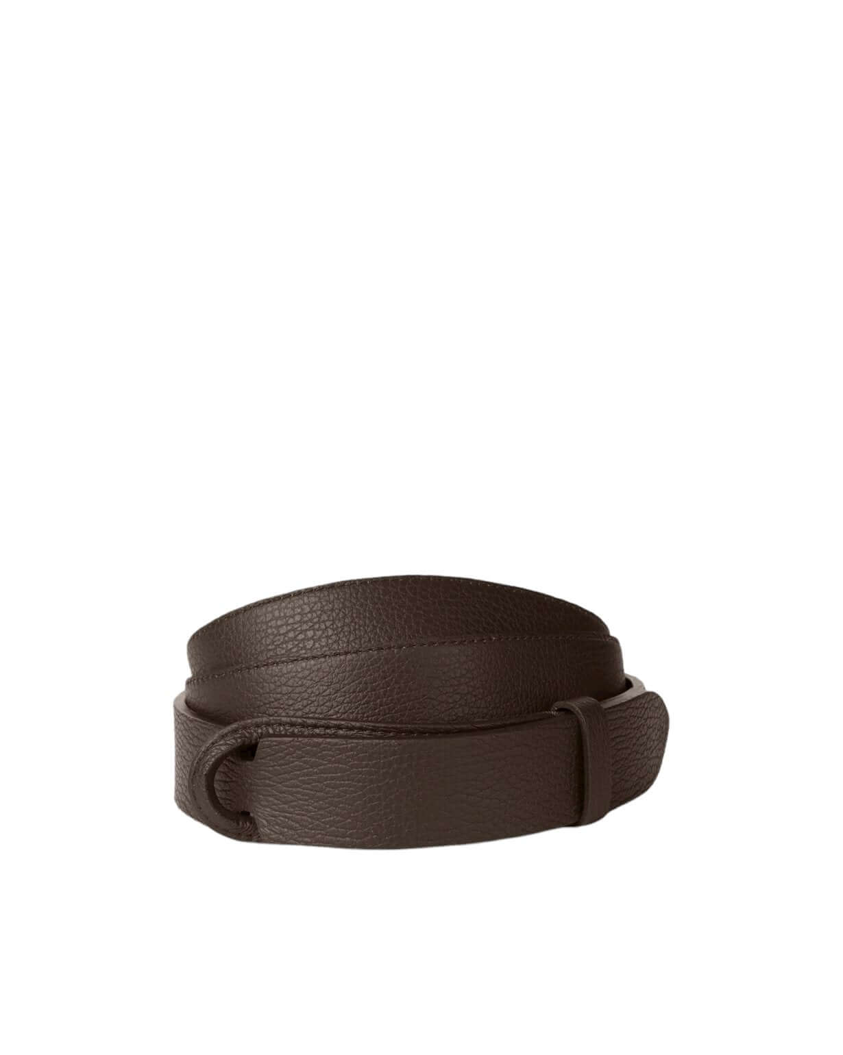Cintura Nobuckle Micron in pelle martellata, regolabile, finitura nichel lucido, made in Italy, taglia unica.
