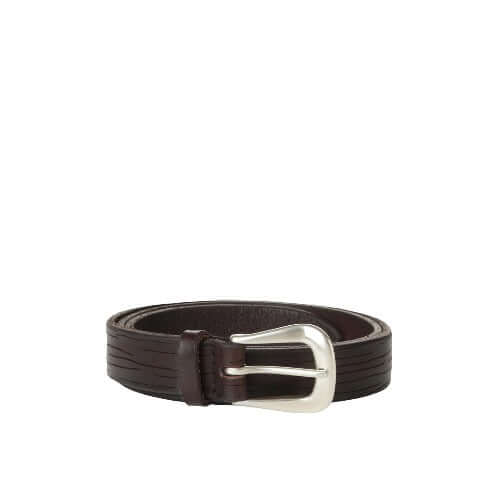 Cintura Sportiva Bull in cuoio testa di moro con fibbia argento, lunghezza 2.5 cm, made in Italy.