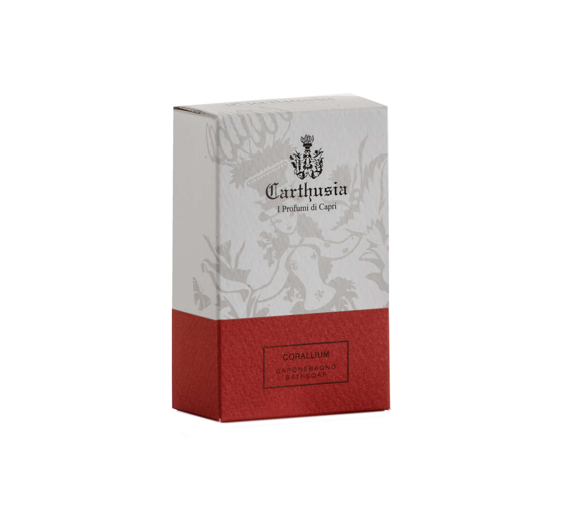 Corallium Sapone by Carthusia, natural soap bar packaging, elegant design, suitable for face and body cleansing.
