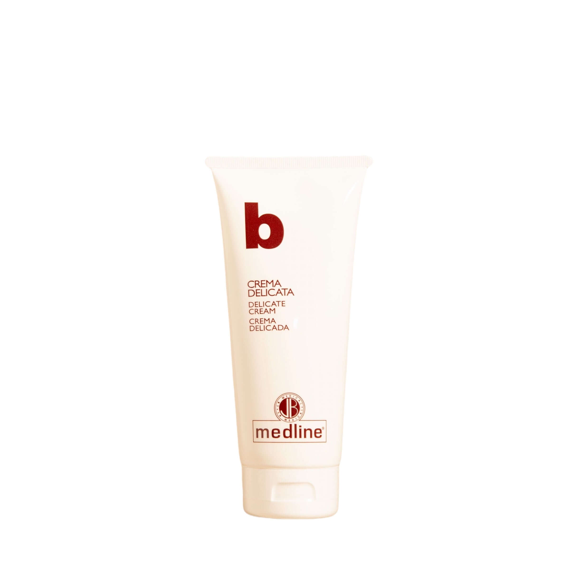 Tube of Crema Delicata, a soft body emulsion with oat and calendula extracts for delicate skin, 200 ml.