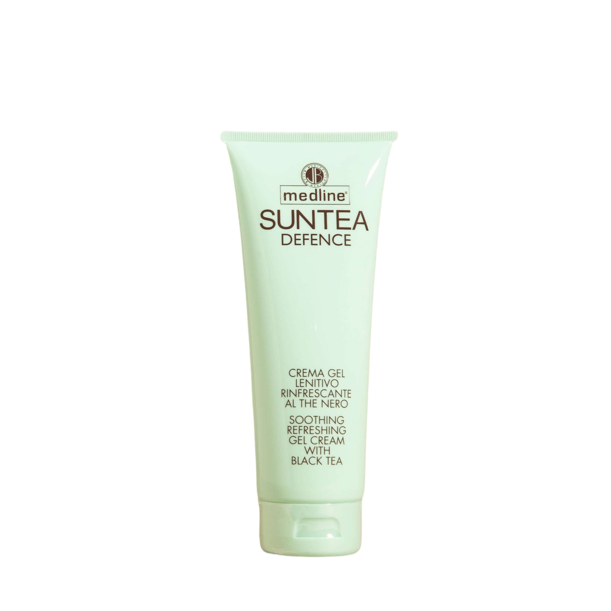 Crema gel lenitivo rinfrescante al the nero, 250 ml, ideale dopo sole, con aloe vera e bisabololo.