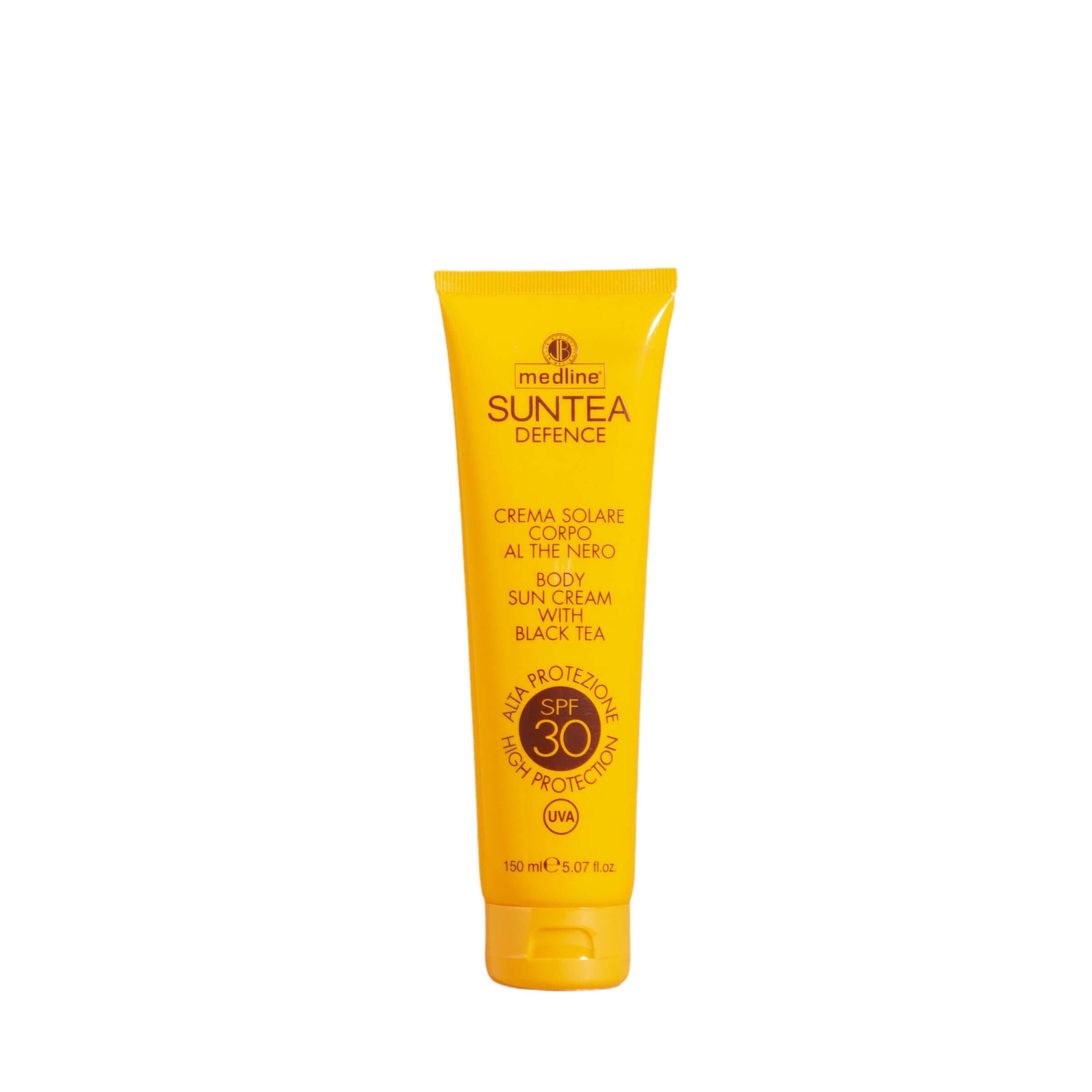 Crema Solare Corpo al The Nero SPF 30, protezione solare ad ampio spettro con antiossidanti e 150 ml.