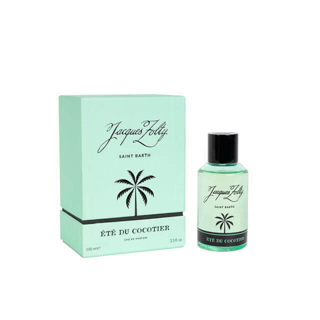 Étè Du Cocotier Eau De Parfum 100ml, tropical fragrance with palm tree packaging by Jacques Foly, Saint Barth.