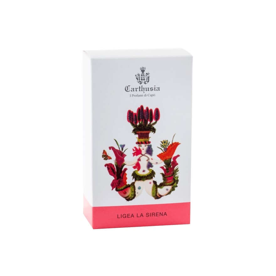 Ligea La Sirena Eau De Parfum by Carthusia features a vibrant, artistic box design reflecting its sensual fragrance.