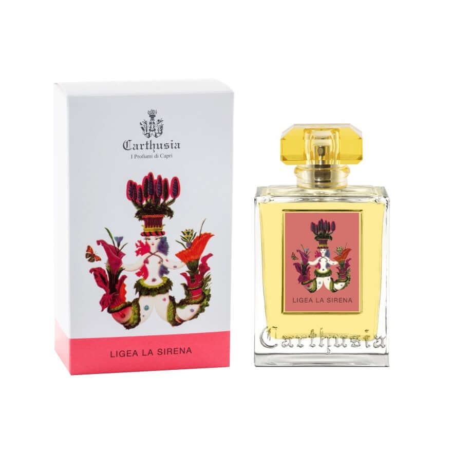 Ligea La Sirena Eau De Parfum bottle with ornate packaging, featuring patchouli and mandarin fragrance notes.
