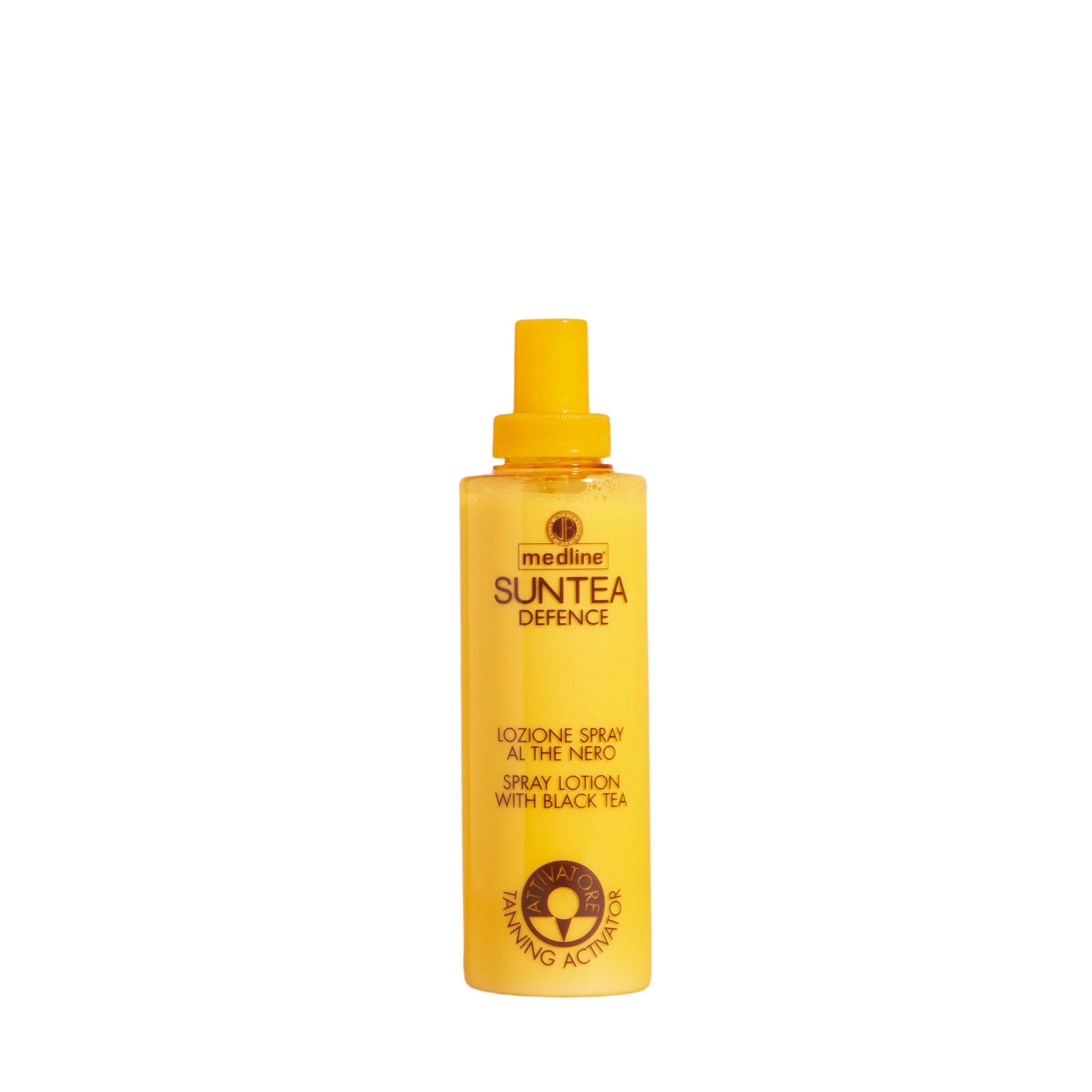 Lozione spray al the nero, spray attivatore abbronzatura da 200 ml con proprietà antiossidanti.