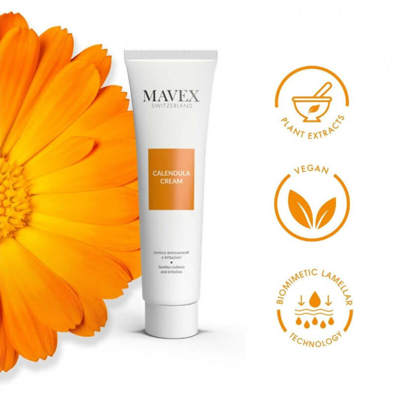 Calendula Cream by Mavex Switzerland, soothing skin cream with plant extracts for irritation relief, 100 ml.