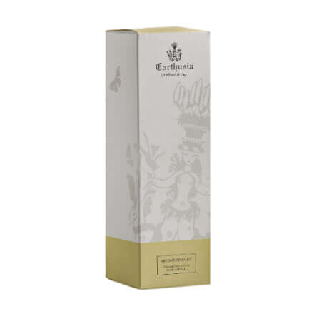 Elegantly designed packaging of Carthusia Mediterraneo Bath Foam, featuring natural ingredients for soft skin.