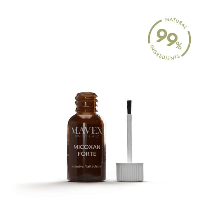 Micoxan Forte nail treatment solution, 15 ml, for thick, damaged nails with 99% natural ingredients.