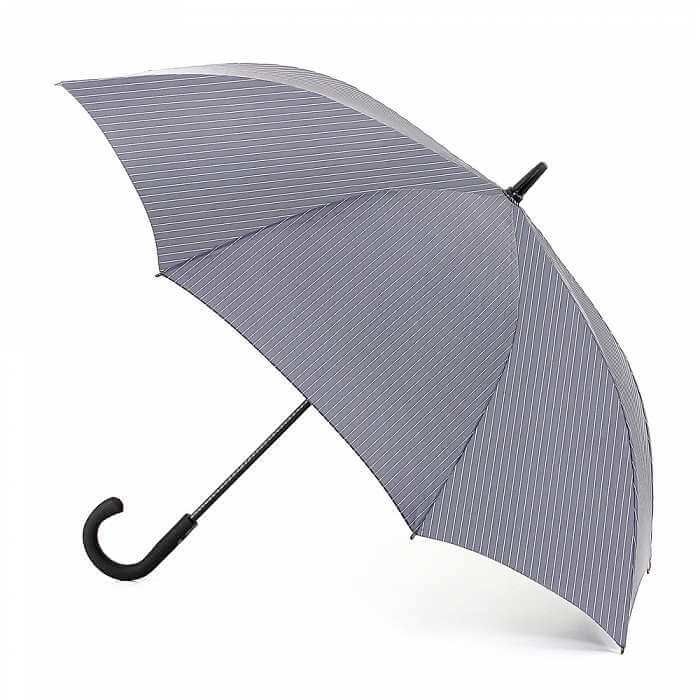 Ombrello City Stripe Grey con telaio in fibra di vetro, impugnatura gommata, design a strisce grigie.