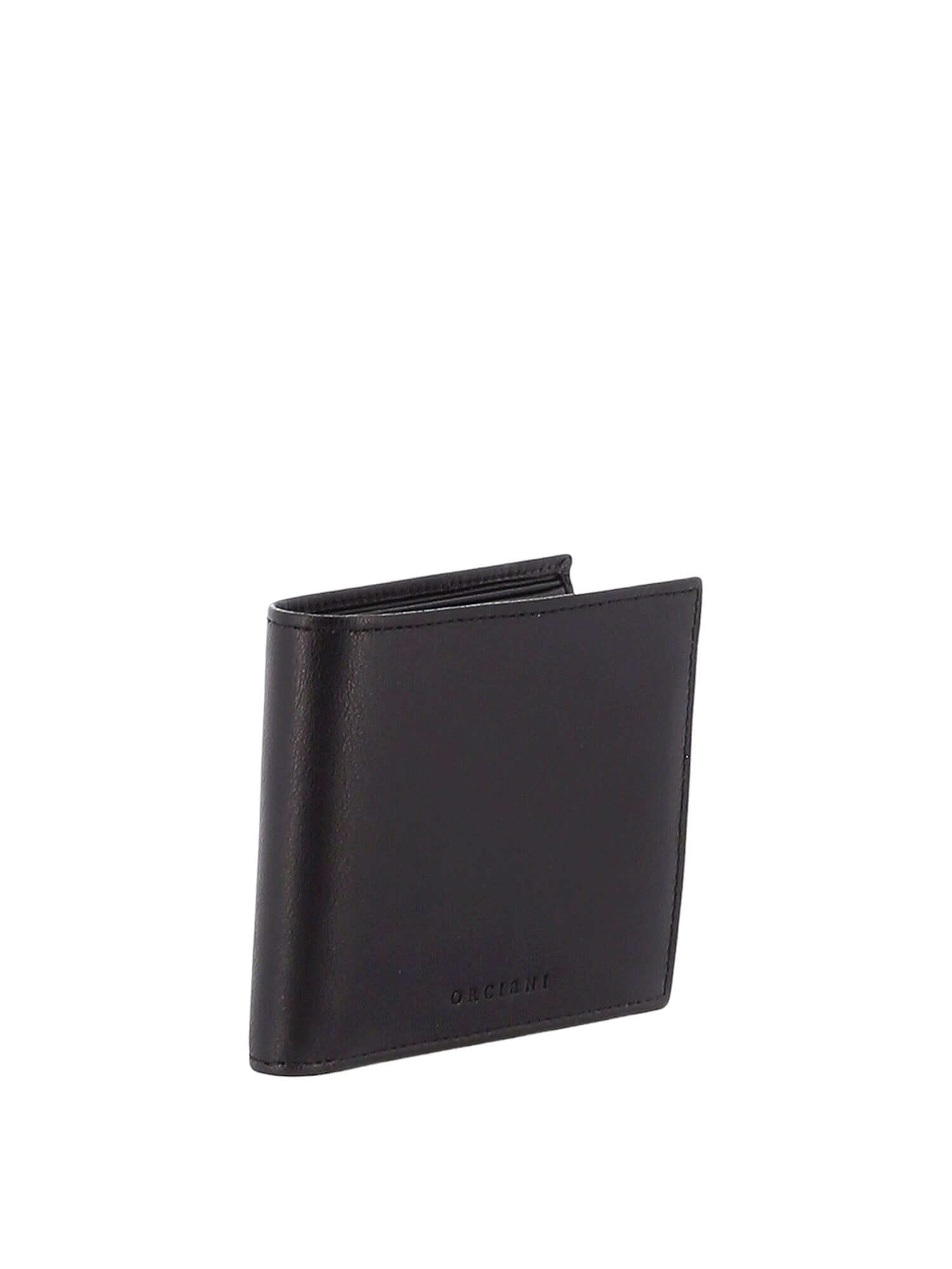 Portafoglio Liberty/Vanity in morbida pelle nera, con tasca porta monete e fessure per carte. Made in Italy.