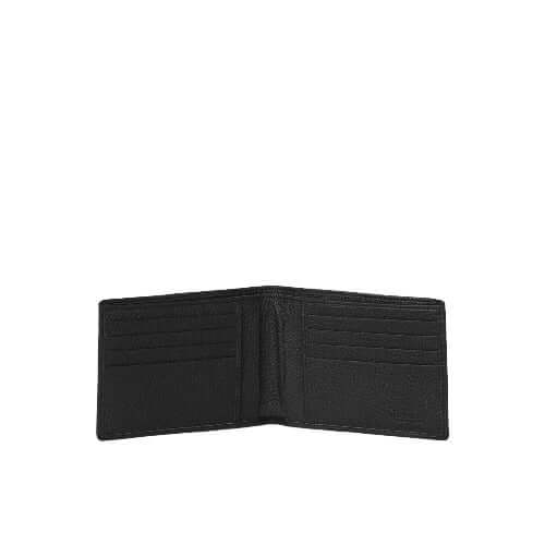 Portafoglio Micron in pelle nera, con scomparti per carte e banconote, made in Italy, dimensioni 11.5x9 cm.