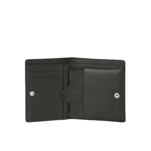 Portafoglio Micron in Pelle martellata, con scomparti per banconote e carte, chiusura a bottone, made in Italy.