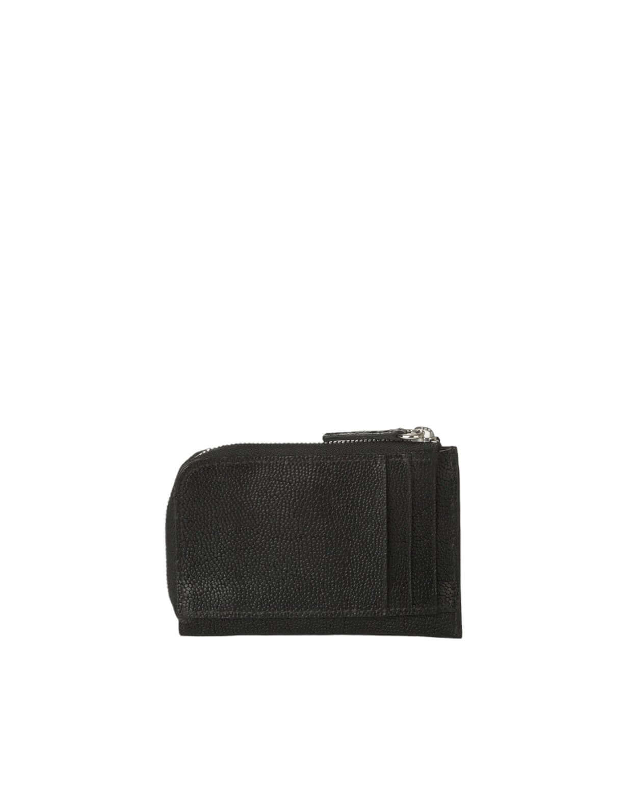 Portamonete Frog in pelle nera con zip, 3 comparti per carte, anti-clonazione, made in Italy. Dimensioni: 12x8.5 cm.