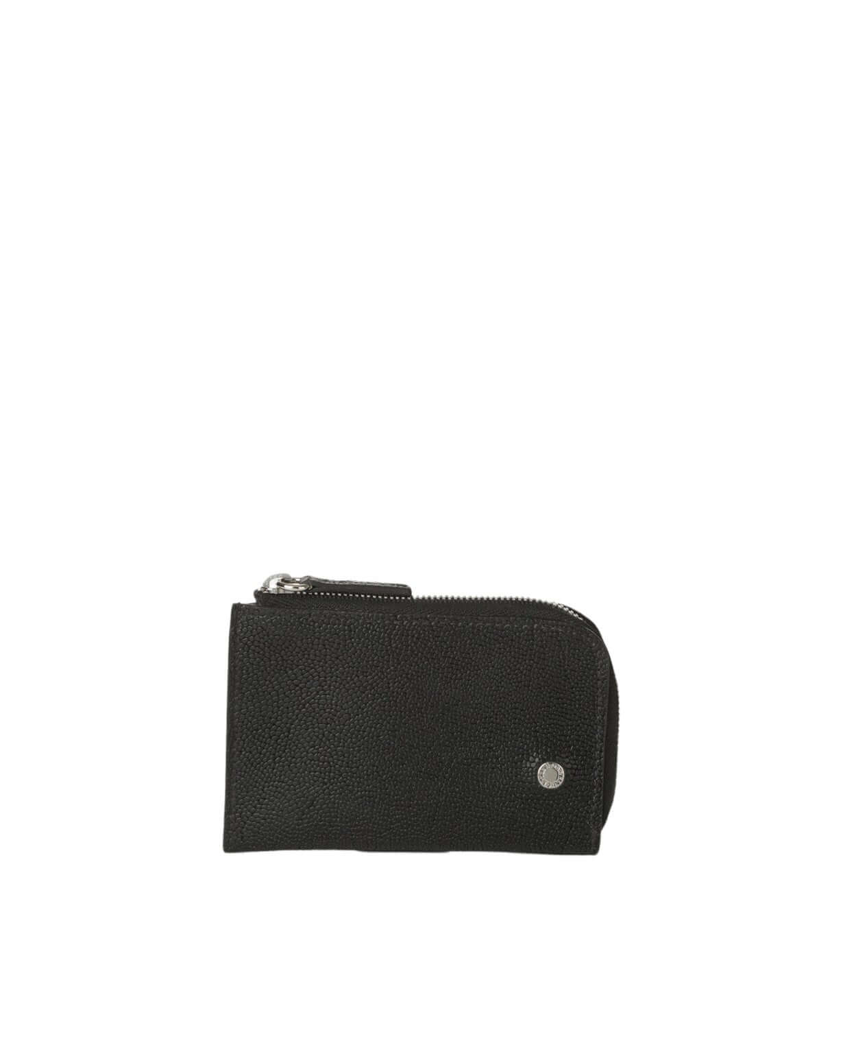 Portamonete Frog in Pelle nera, 12x8.5 cm, con zip, 3 comparti, sistema anti-clonazione, finiture lucide, made in Italy.
