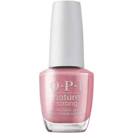 OPI Nature Strong vegan nail polish in soft pink, 75% plant-based ingredients, lasts up to 7 days.