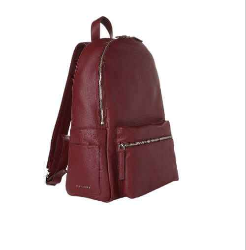 Zaino Micron in Pelle, zaino in pelle rosso con tracolle regolabili e tasche, made in Italy, chiusura a zip.