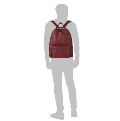 Zaino Micron in pelle bordeaux con tracolle regolabili e finiture palladio, made in Italy.